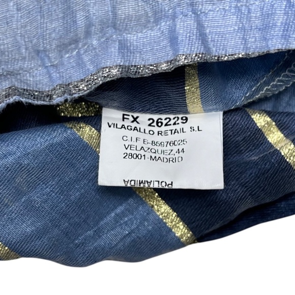 Vilagallo Blue Metallic Linen Blend Top Made In Portugal Blouse Size 42, US M/8 - Picture 8 of 9